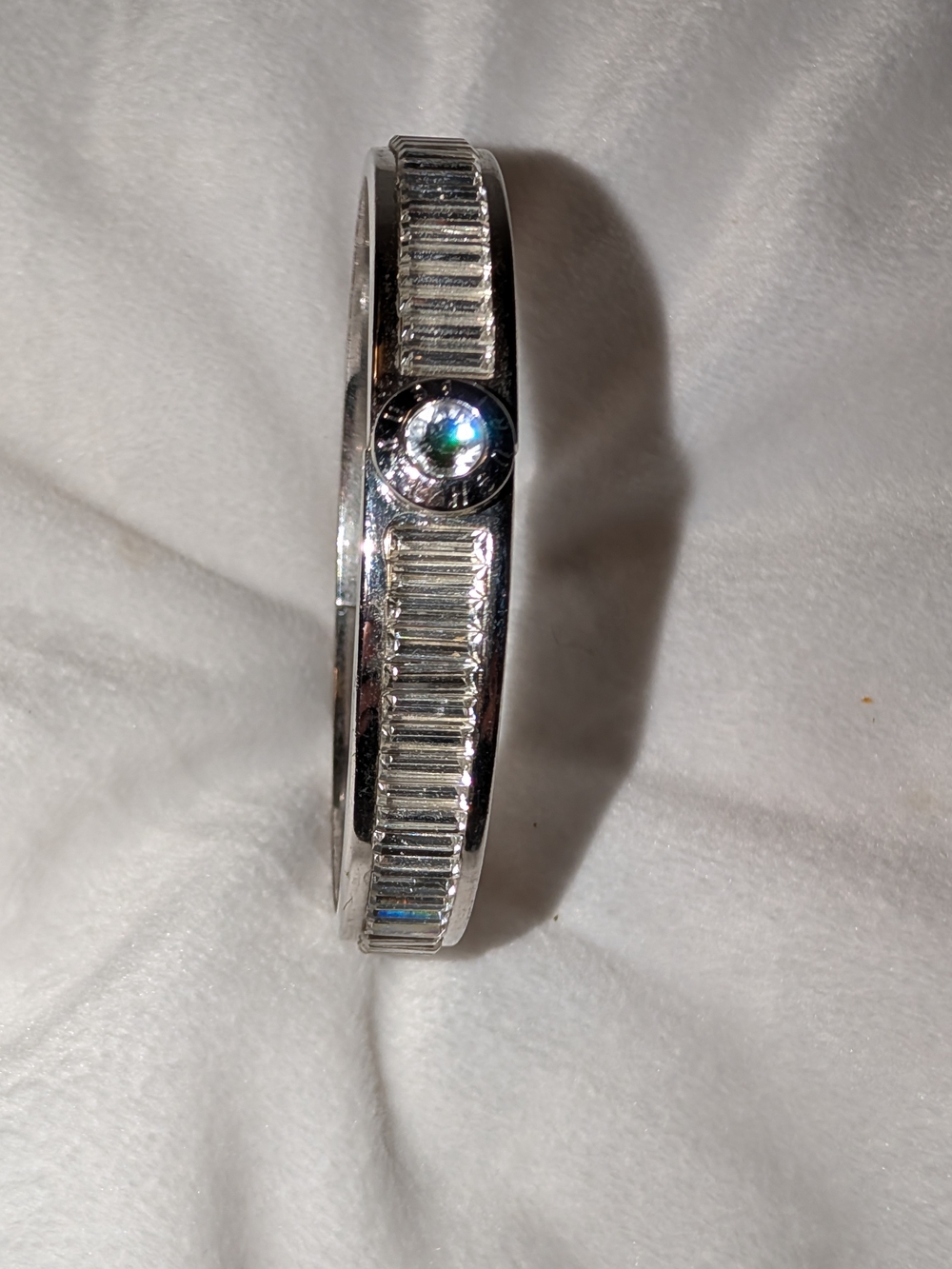Henri Bendel Hinged Bangle Silver Tone Metal Pave Crystal VGC